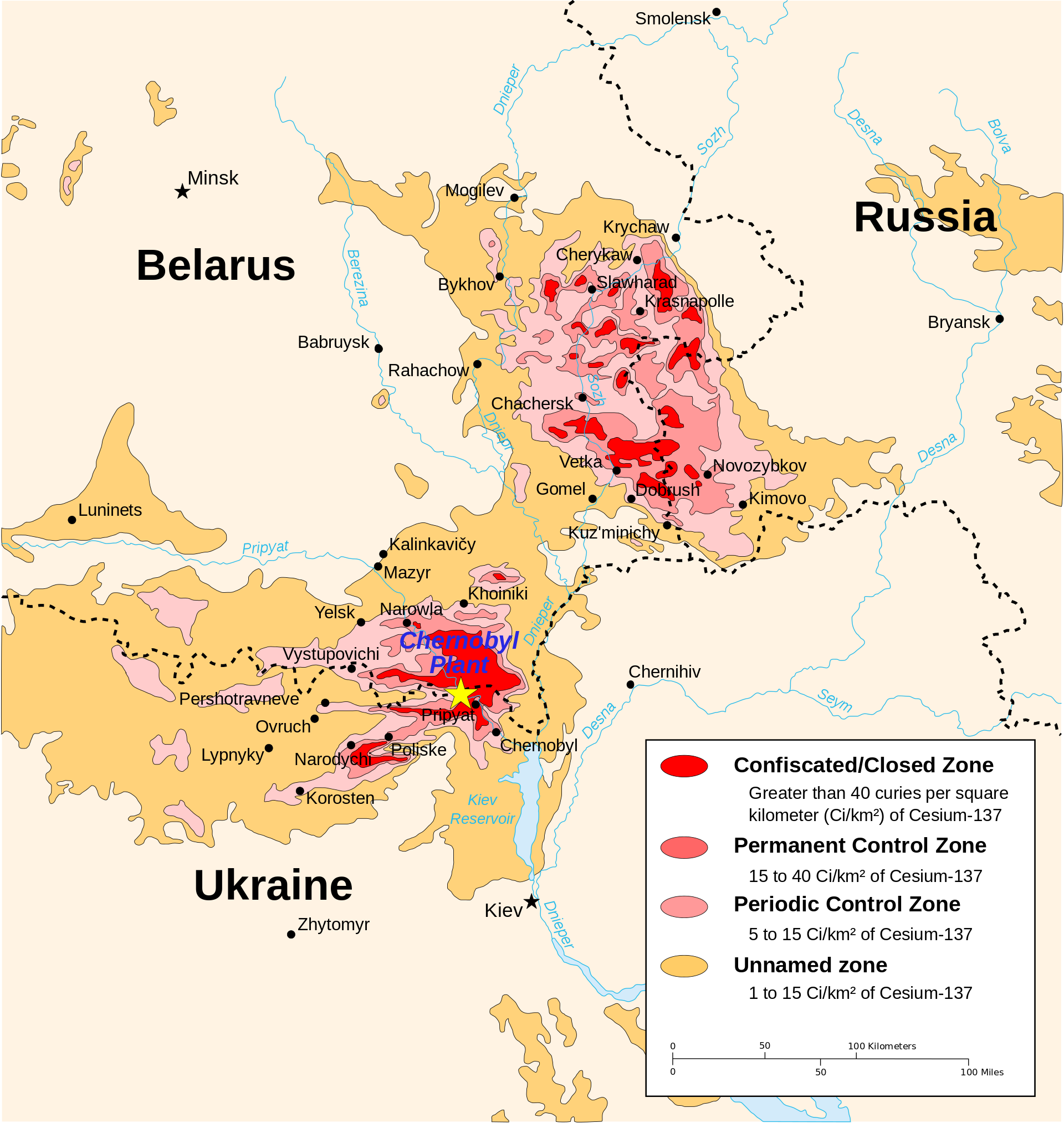 1996 Chernobyl radiation map from CIA